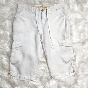 Banana Republic White Linen Cargo Bermuda Shorts